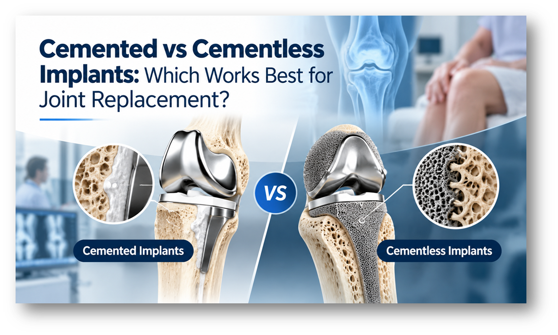 Cemented vs cementless implants for joint replacement